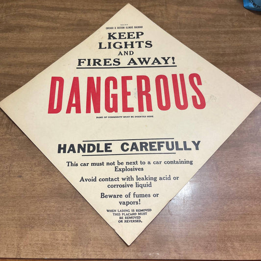 VTG Chicago & Eastern Illinois Railroad Dangerous Form 3516 Paper Sign 10” B5 S2