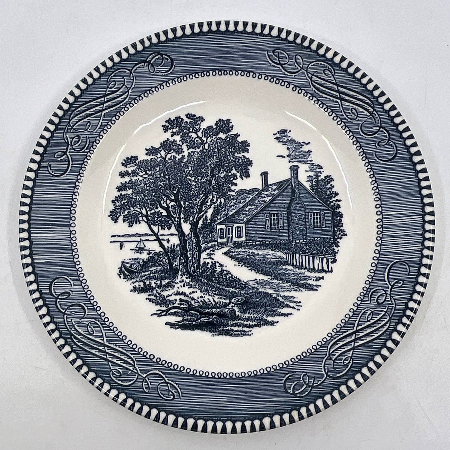 CURRIER & IVES Royal Blue 7.25" Plate Lake House/Washington's Birthplace TI3-3