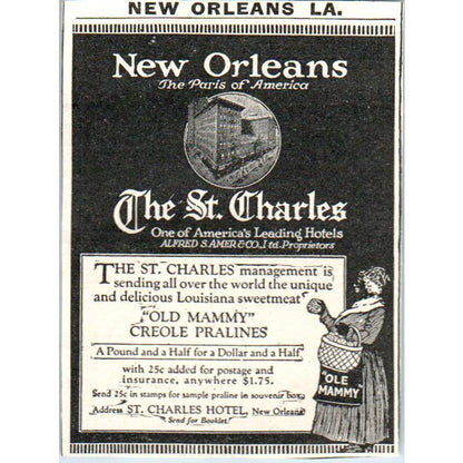 St. Charles Hotel New Orleans Louisiana - 1921 Original Ad TJ7-S7