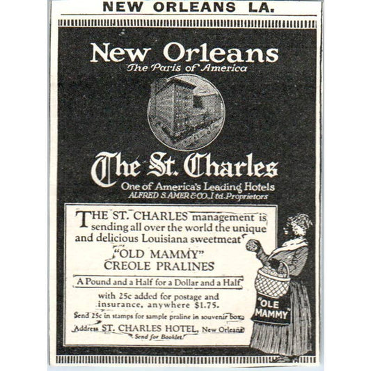 St. Charles Hotel New Orleans Louisiana - 1921 Original Ad TJ7-S7