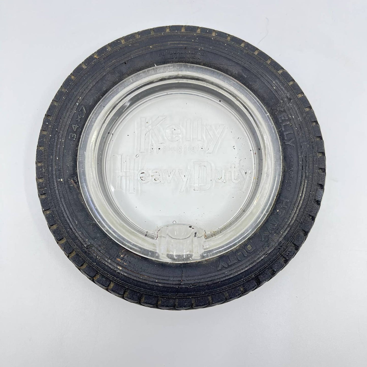 Vintage Kelly Springfield Heavy Duty Tire Glass Advertising Ashtray TE3