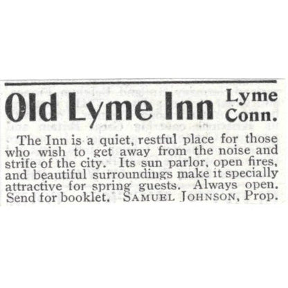 Old Lyme Inn Samuel Johnson Lyme CT - 1903 Original Ad TJ8-7-7