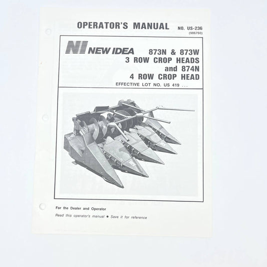 Original 1987 New Idea Operator's Manual 873N 873W 874N Crop Head TB9