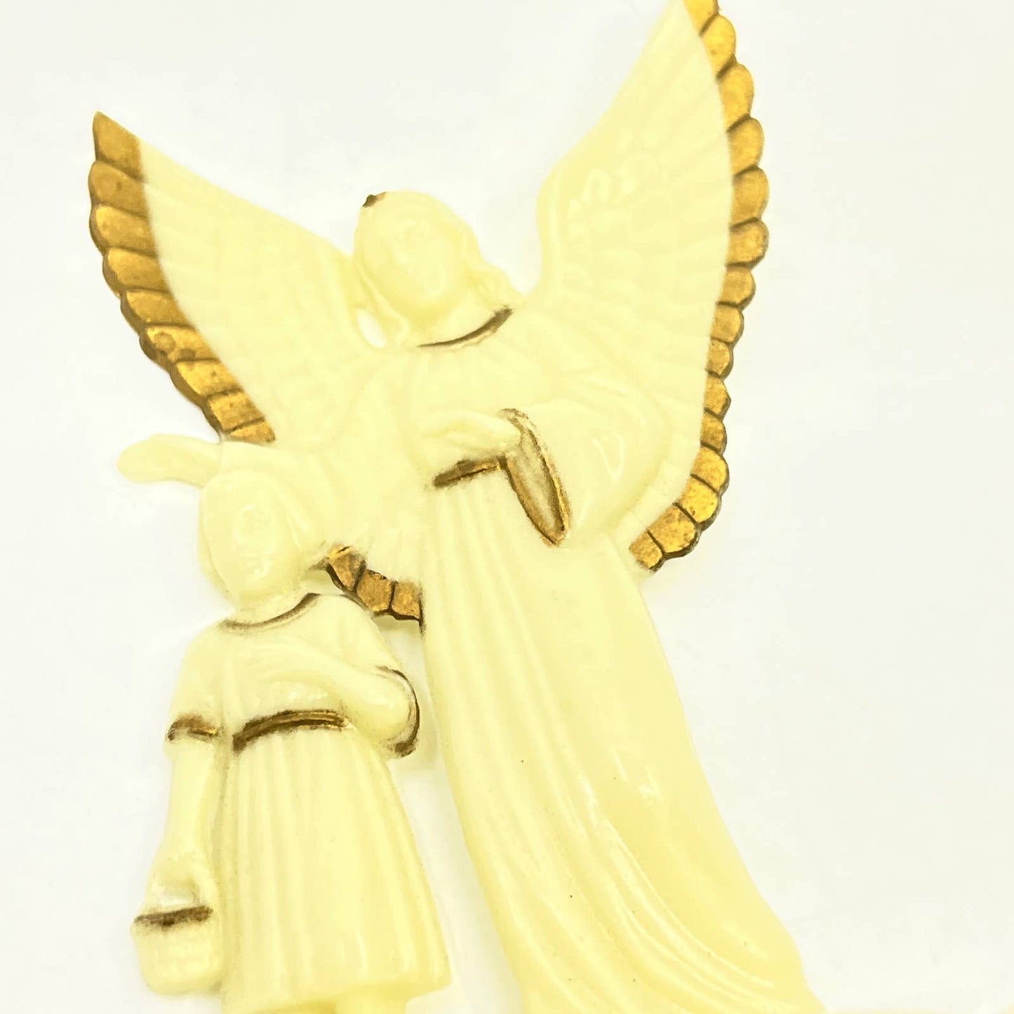 Vintage Guardian Angel With Child Celluloid Gold Tone Gilt Holy Water Font TF5