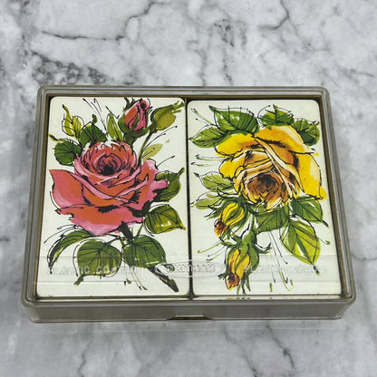 Vintage Whitman 2 Deck Bridge Playing Cards Roses With Case COMPLETE TB5