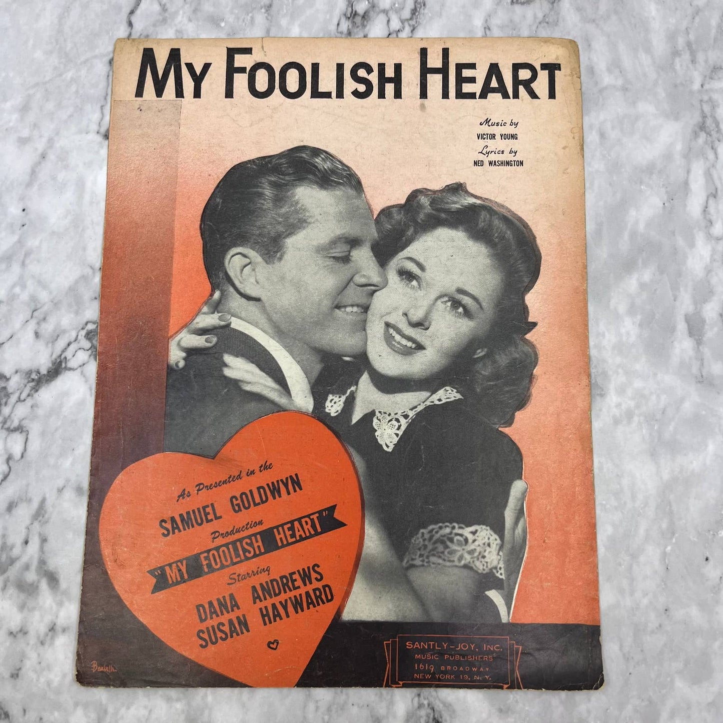 Vintage 1949 My Foolish Heart Sheet Music Hayward & Andrew Washington/Young TJ4