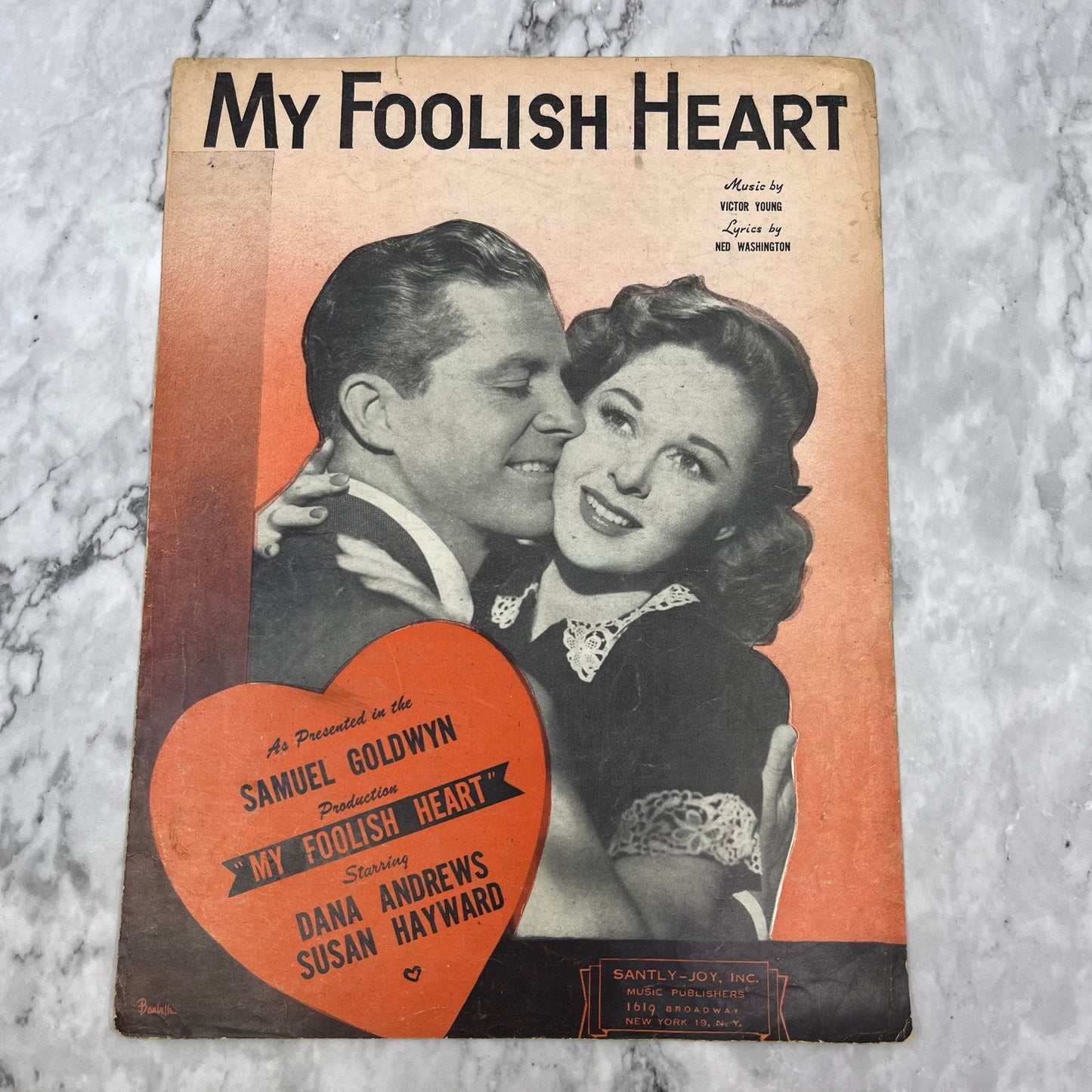 Vintage 1949 My Foolish Heart Sheet Music Hayward & Andrew Washington/Young V41-1