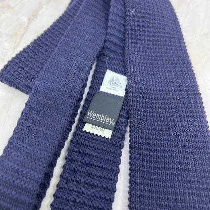 Retro Men's Royal Blue Slim Wembley Crochet Pure Wool Necktie Tie TJ9