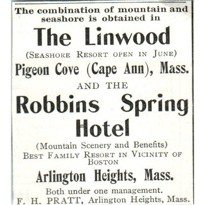 The Linwood Resort Pigeon Cove Cape Ann MA F.H. Pratt - 1921 Original Ad TJ7-L