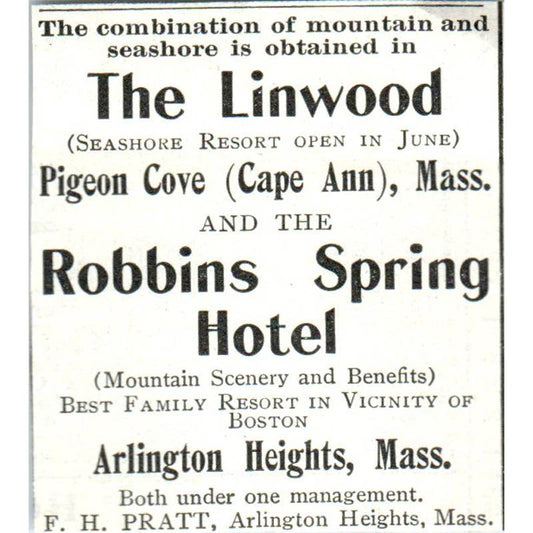 The Linwood Resort Pigeon Cove Cape Ann MA F.H. Pratt - 1921 Original Ad TJ7-L
