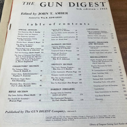 Vintage 1955 The Gun Digest 9th Edition Klein's Sporting Goods John T. Amber TH4