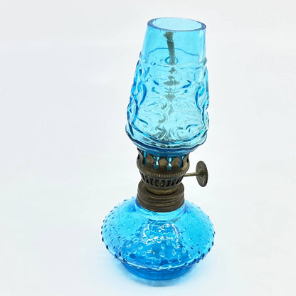 Vintage Mini Cobalt Blue Hobnail Glass Kerosene Oil Lamp 4.5" TC7-1