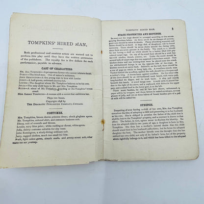 c1920 Sergel’s Acting Drama Tompkins’ Hired Man Antique Theater Play Book C5