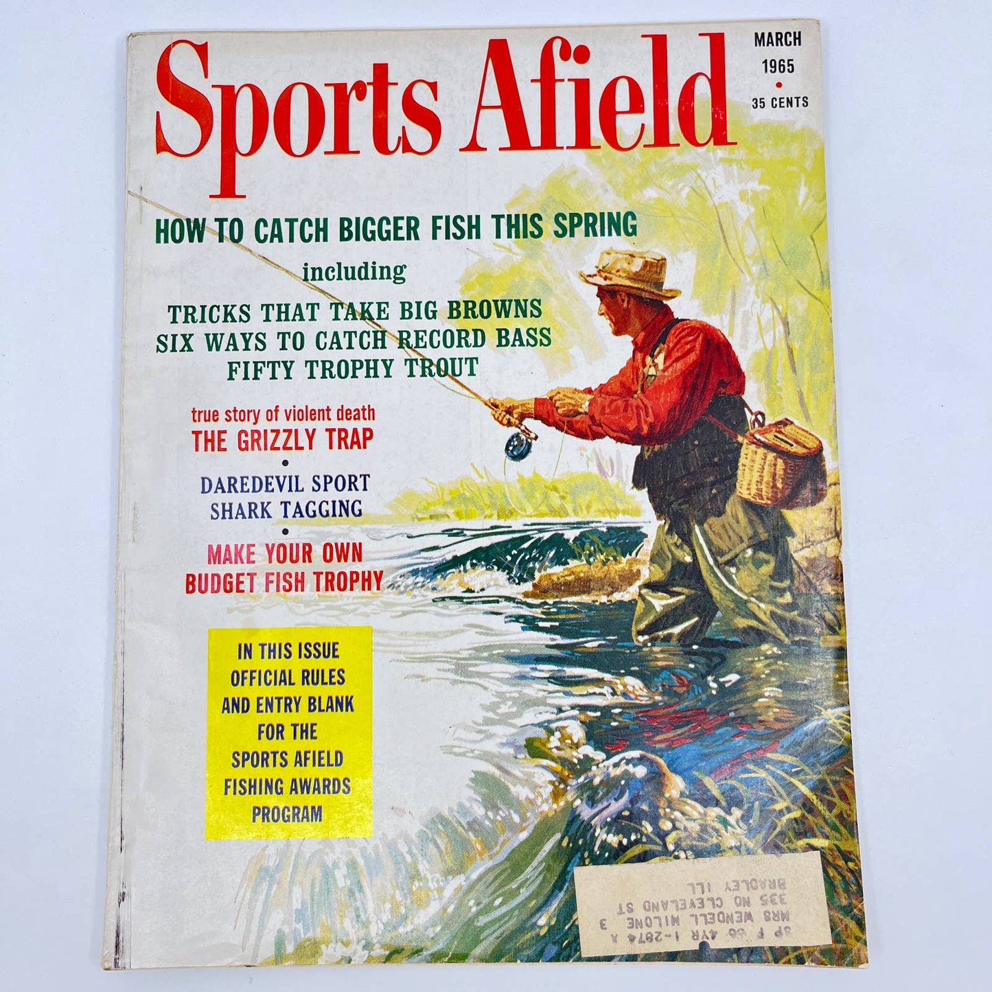 1965 March Sports Afield Magazine Catch Bigger Fish Shark Tagging Grizzly TE8