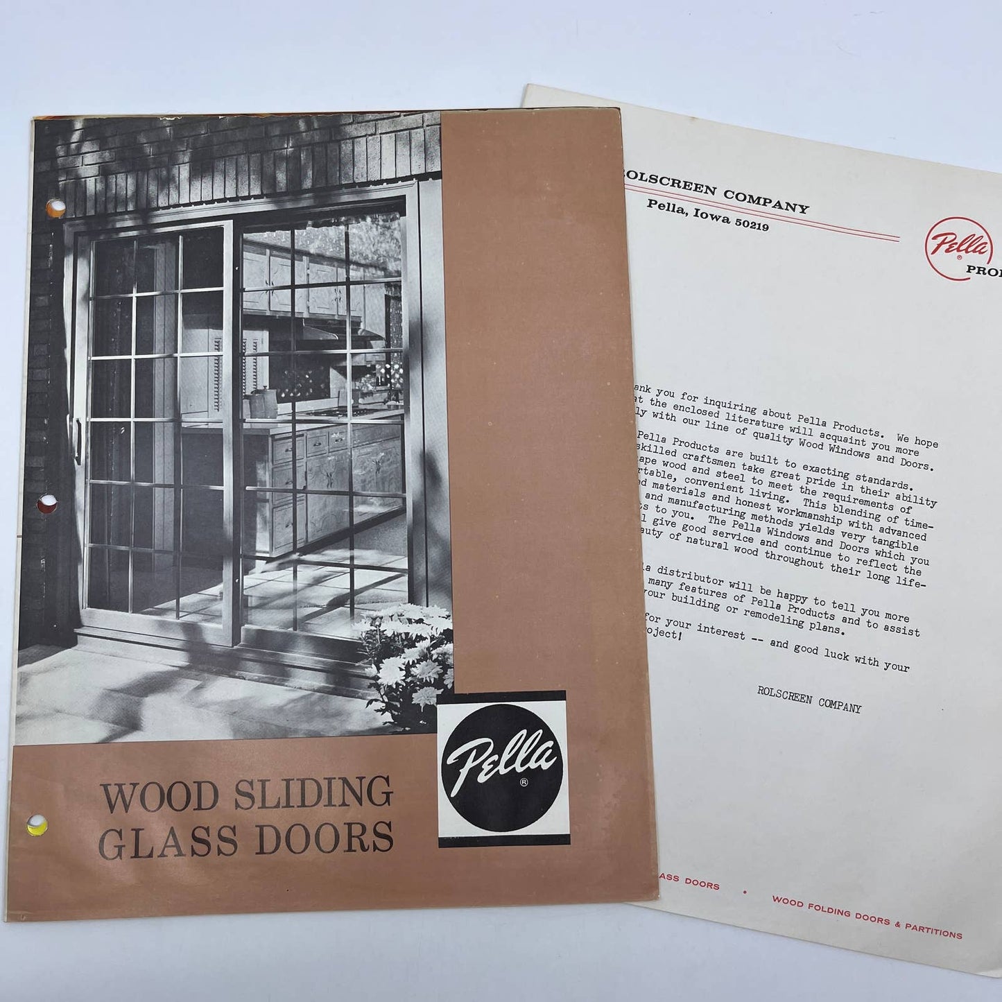 1950s Pella Wood Sliding Glass Doors Fold Out Brochure & Cover Letter TH7