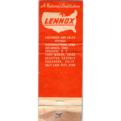 Green Furnace & Plumbing Lennox Lincoln NE Advertising Matchbook Cover SA1-M1