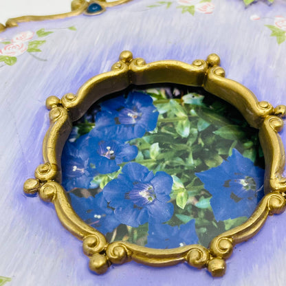 VTG Ornate Cast Resin Hand Painted Floral Frame 6 1/2 x 6 1/2 Fits 3x3 Pic TC1