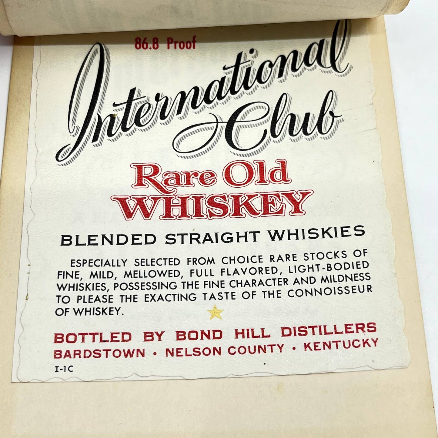 International Club VVO Whiskey Label Set of 7 Double Springs Greenbrier KY