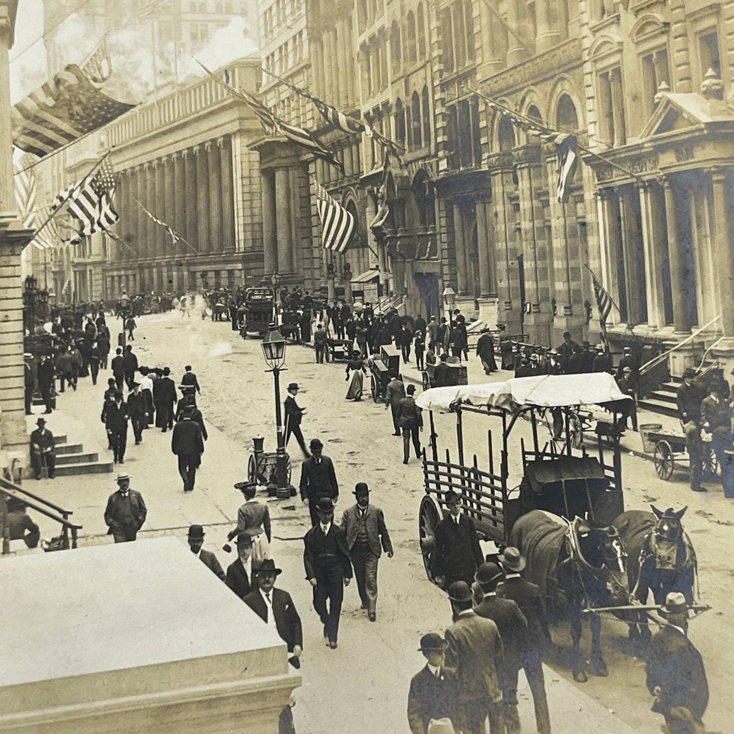 1903 Original Photograph Wall Street in Holiday Attire Horse & Carriage NYC AC7