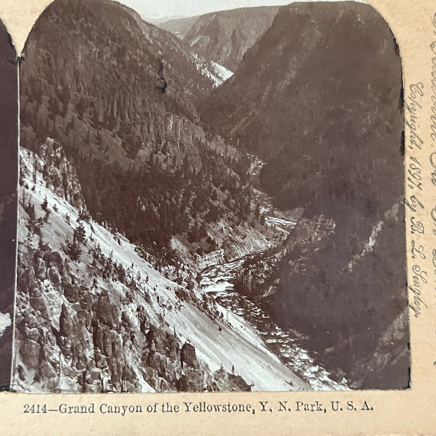 Grand Canyon of Yellowstone National Park 1897 Antique Stereoview Card TJ9-V2