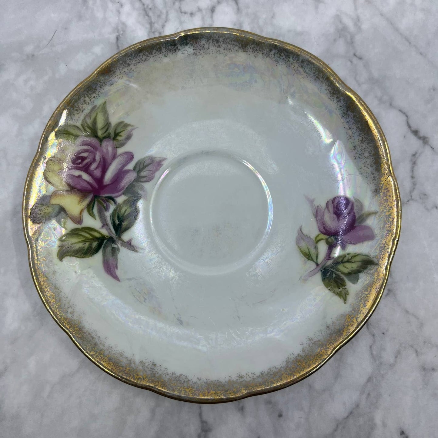 Vintage Fine China Saucer ONLY Purple Pink Shades Roses Gold Luster TA7-1