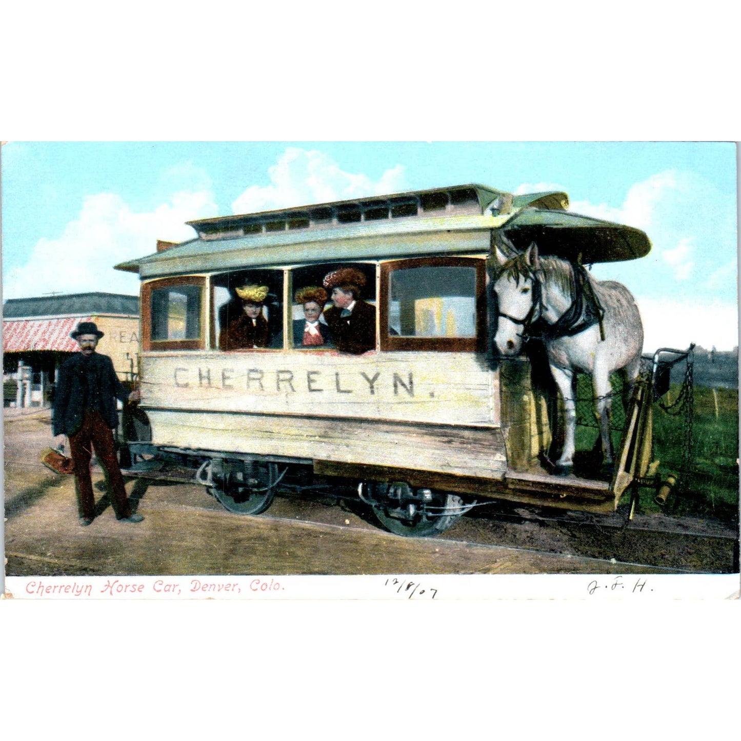 Cherrelyn Horse Car 1907 Denver Colorado Original Postcard TK1-28