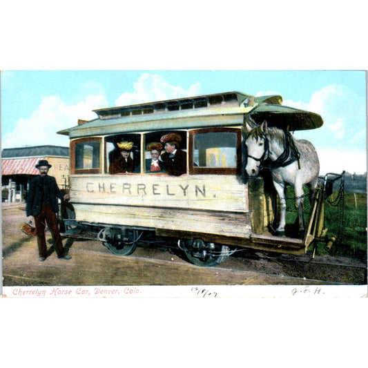 Cherrelyn Horse Car 1907 Denver Colorado Original Postcard TK1-28