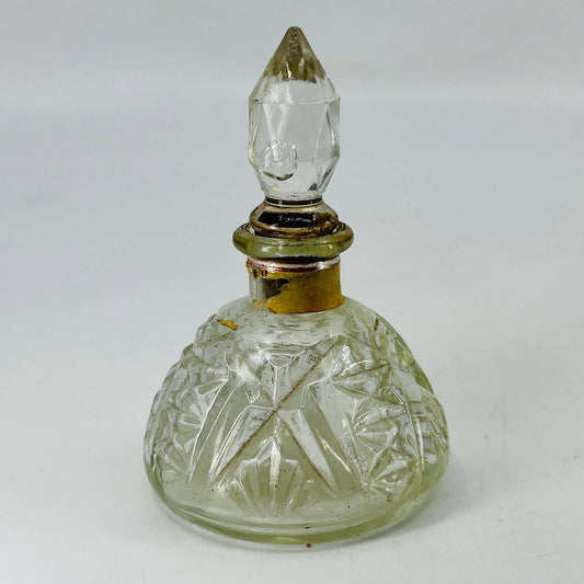 1930s Cut Crystal Glass Miniature Perfume Bottle With Stopper 3.5” SA6