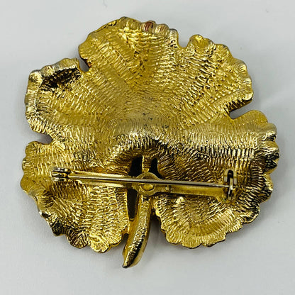 1960s MCM Flower Textured Rhinestone Brooch Gold Tone SA6