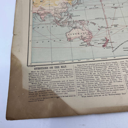 1896 Engraved Tinted Commercial Map of the World 12x19" FL5