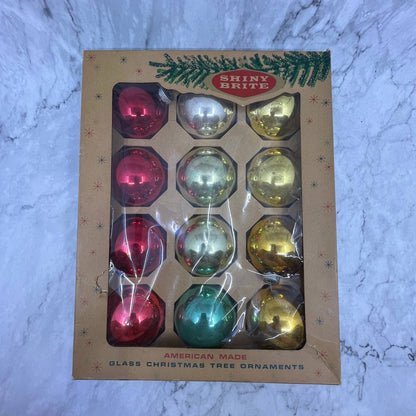 Shiny Brite 12 Vintage Mercury Glass Ornaments w/ Original Box Red Yellow Green