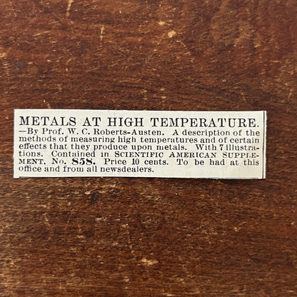 Metals at High Temperature W.C. Robert-Austen Original Advertisement AD8-P28