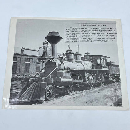 Vintage 8x10 Photo - Richmond & Danville Engine #14 Civil War Locomotive AA9