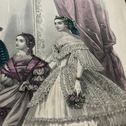 1861 Fashions For March Tinted Engraving Print Godey's Lady's Book D4-3