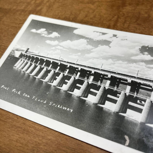Vintage RPPC Postcard FORT PECK DAM Flood Spillway MONTANA PA1