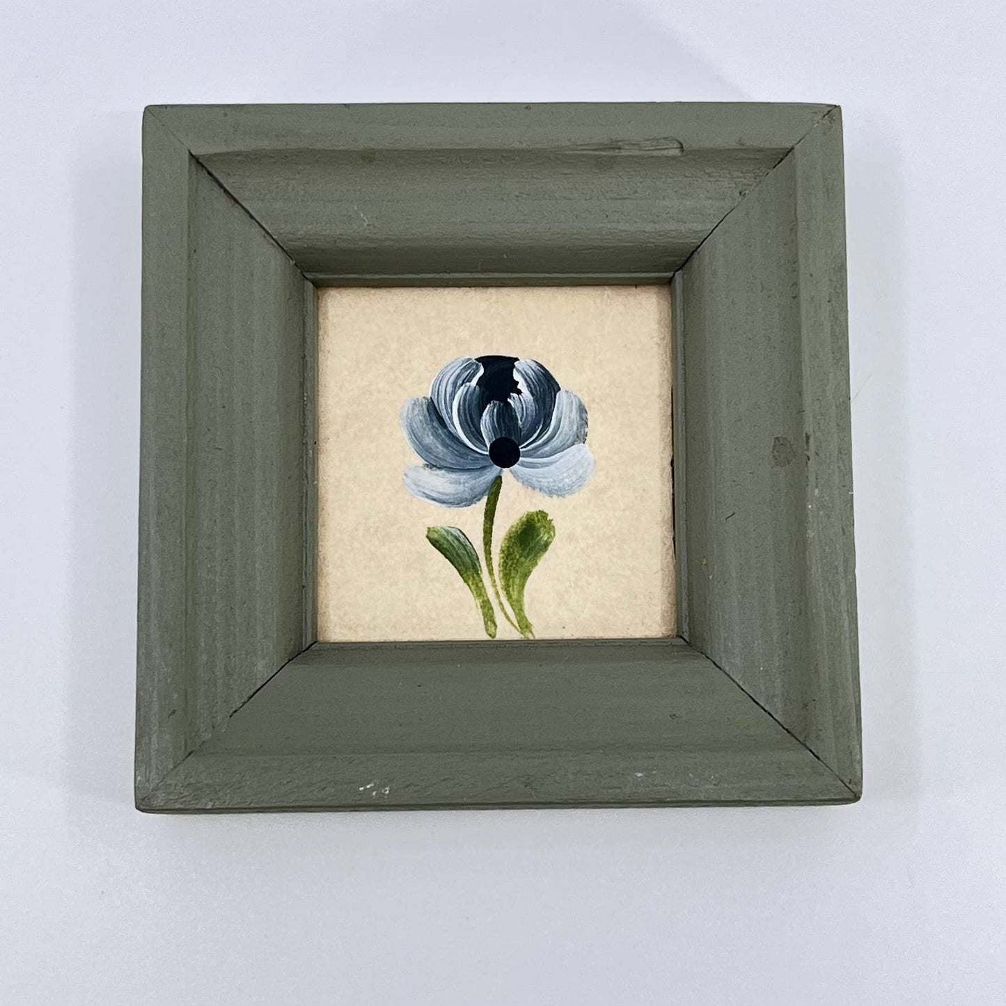 VTG Miniature Framed Original Painting Blue Flower SD2