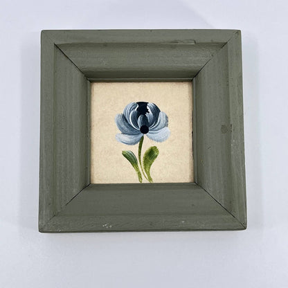 VTG Miniature Framed Original Painting Blue Flower SD2