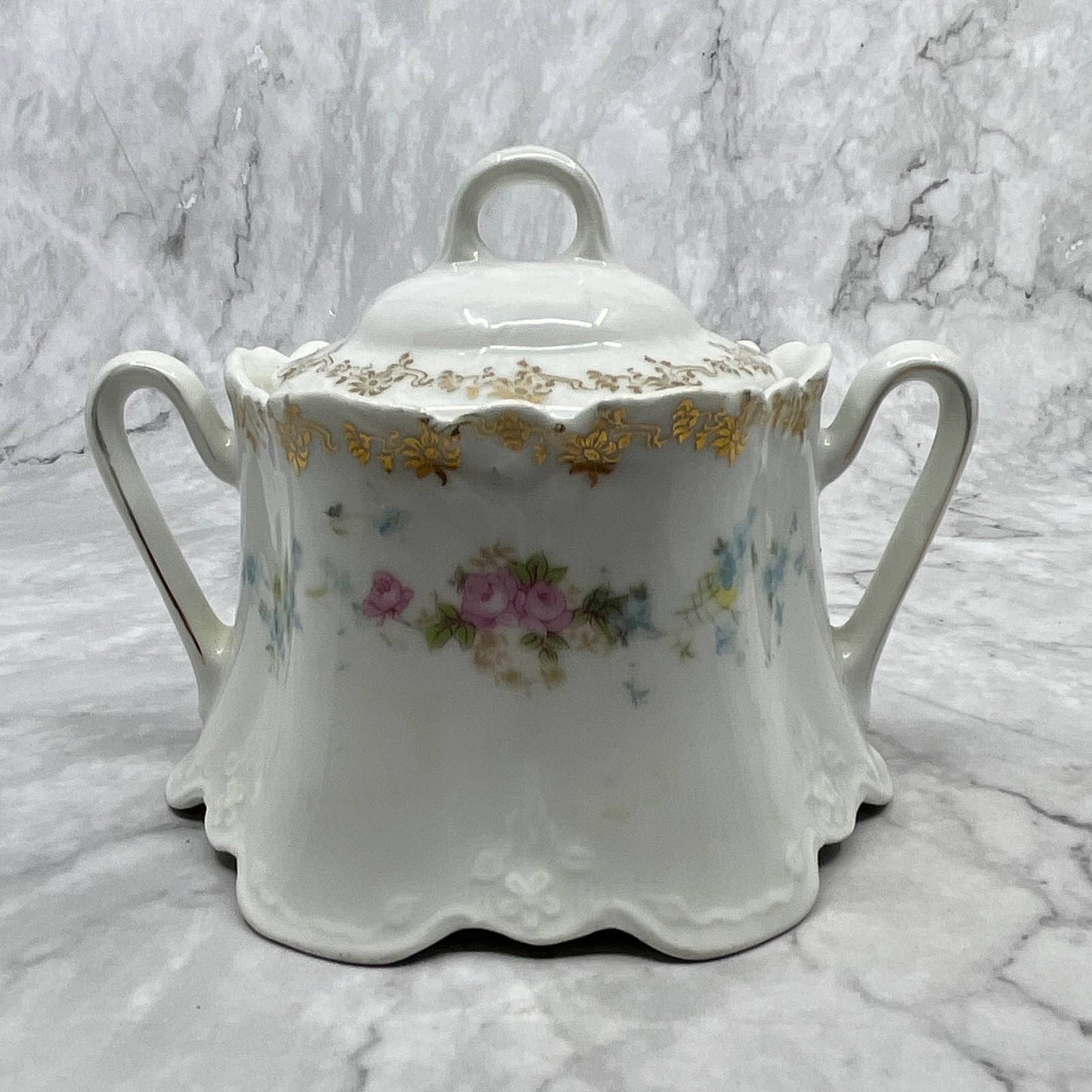 Vintage Z.S. & Co. Bavaria Fine China Sugar Bowl & Lid Pink and Blue Floral TI7