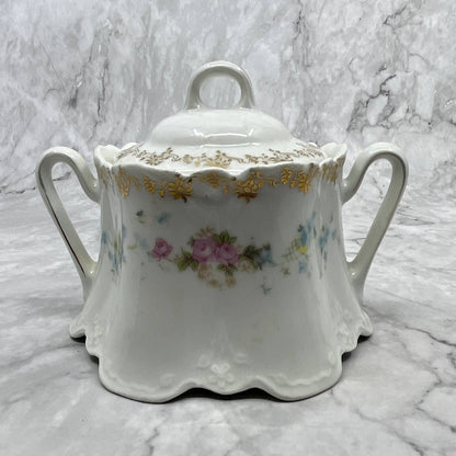 Vintage Z.S. & Co. Bavaria Fine China Sugar Bowl & Lid Pink and Blue Floral TI7