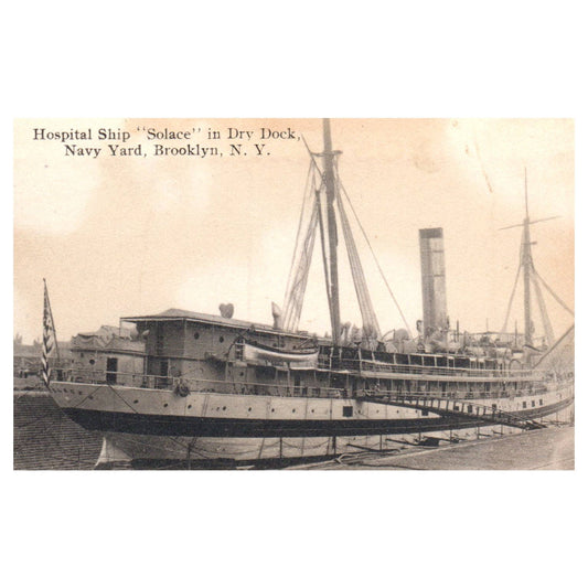 Hospital Ship Solace Dry Dock Navy Yard Brooklyn NY - Original Postcard TJ8-5