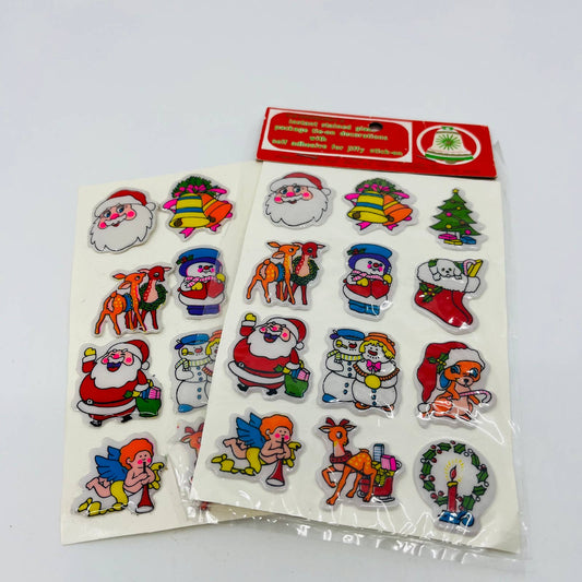 VTG Christmas Puffy Sticker Sheets 1980's Padded Raised Santa Snowman TA7