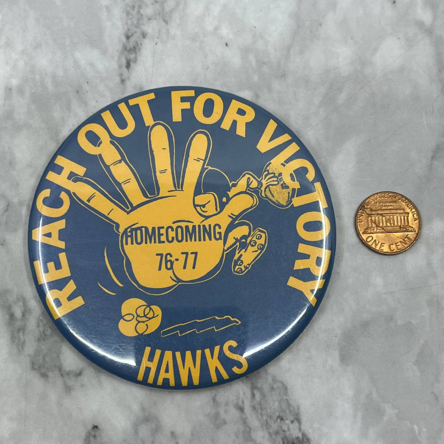 1976-77 Hermantown Hawks Homecoming Football Pinback Button Duluth MN 3.5” SF1