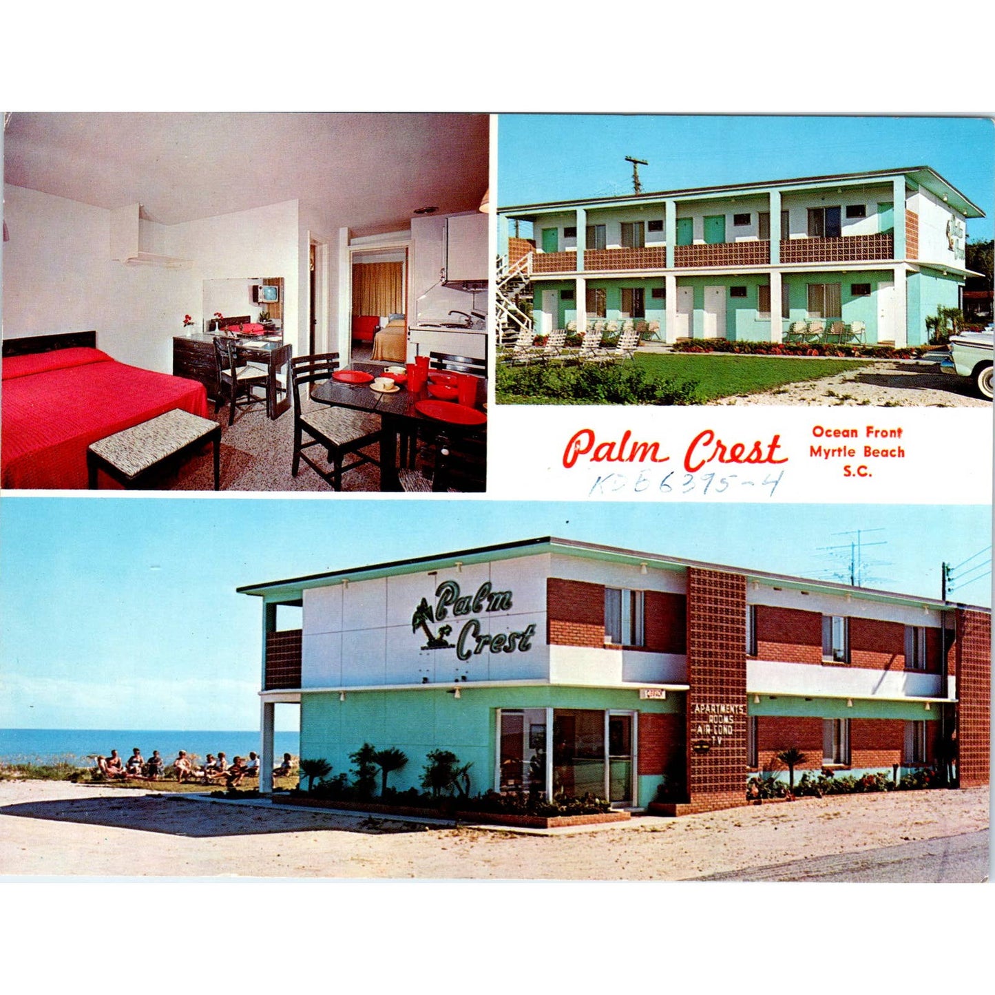 Vintage Large Postcard Palm Crest Apartment Motel Myrtle Beach SC EA3