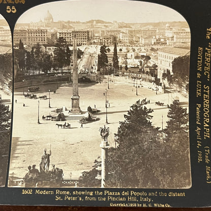 Modern Rome Plaza de Poppo Pincian Hill 1908 Antique Stereoview Card TJ9-V1