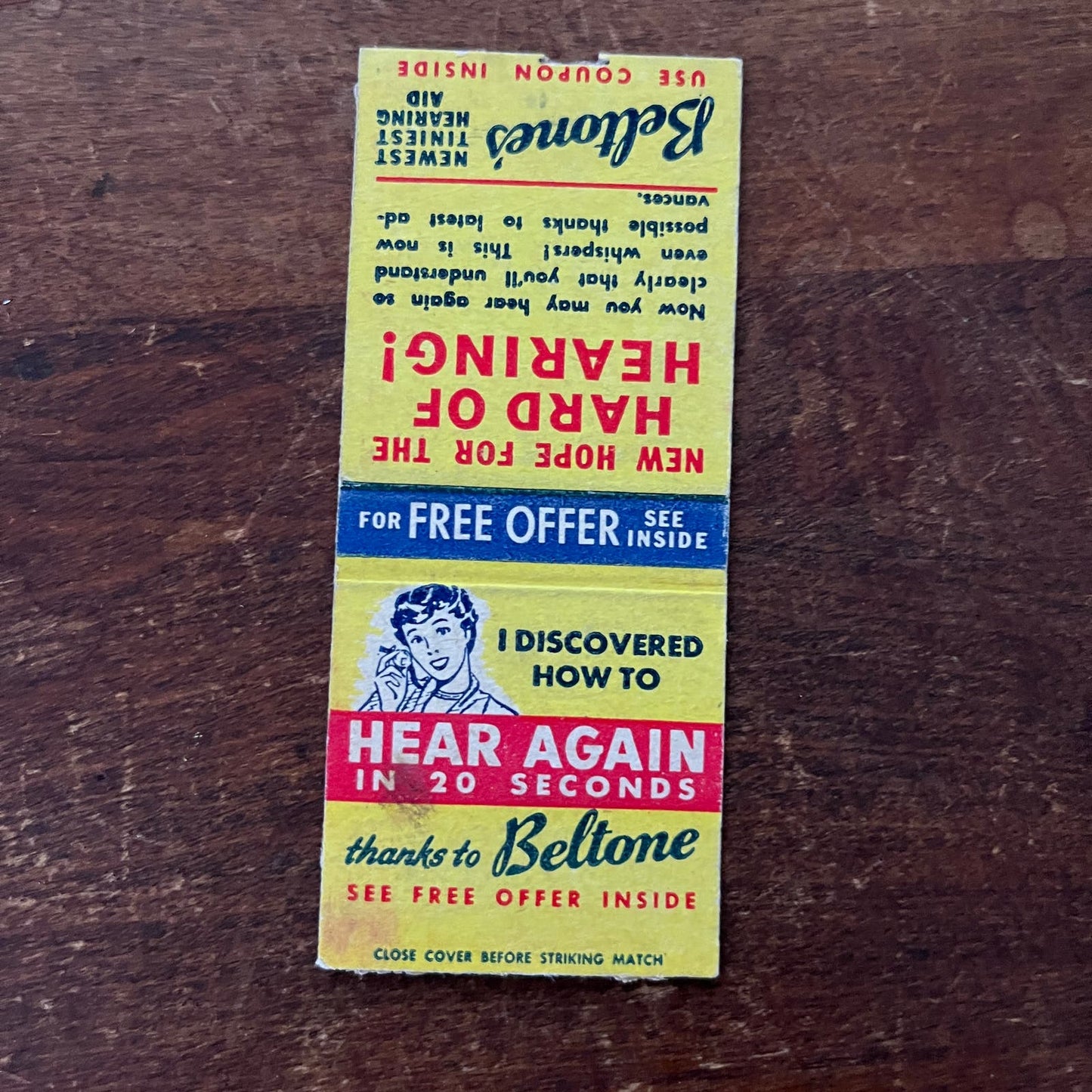 Beltone's Hearing Aids Advertising Matchbook Cover SB3-M2