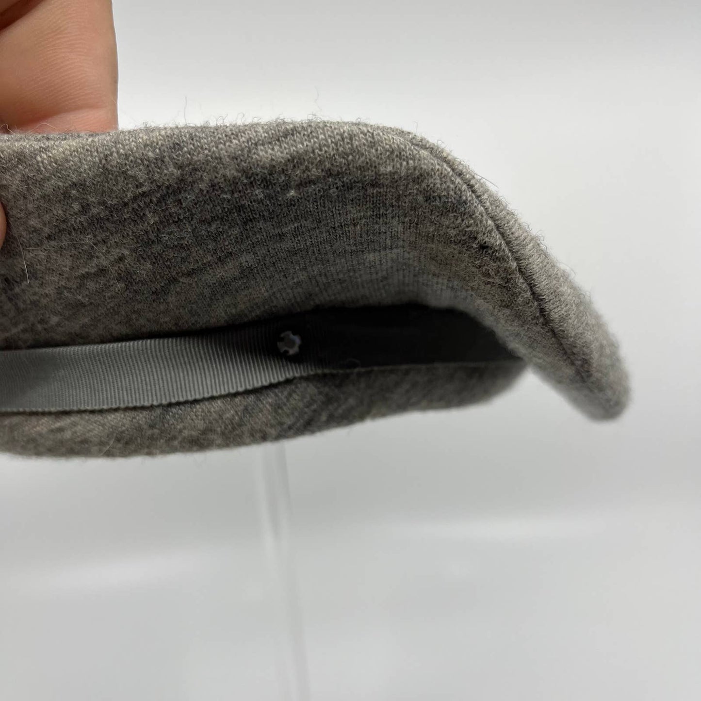 Vintage Gray Knit Beanie Beret with Bow & Rhinestone Some Wear  HB1