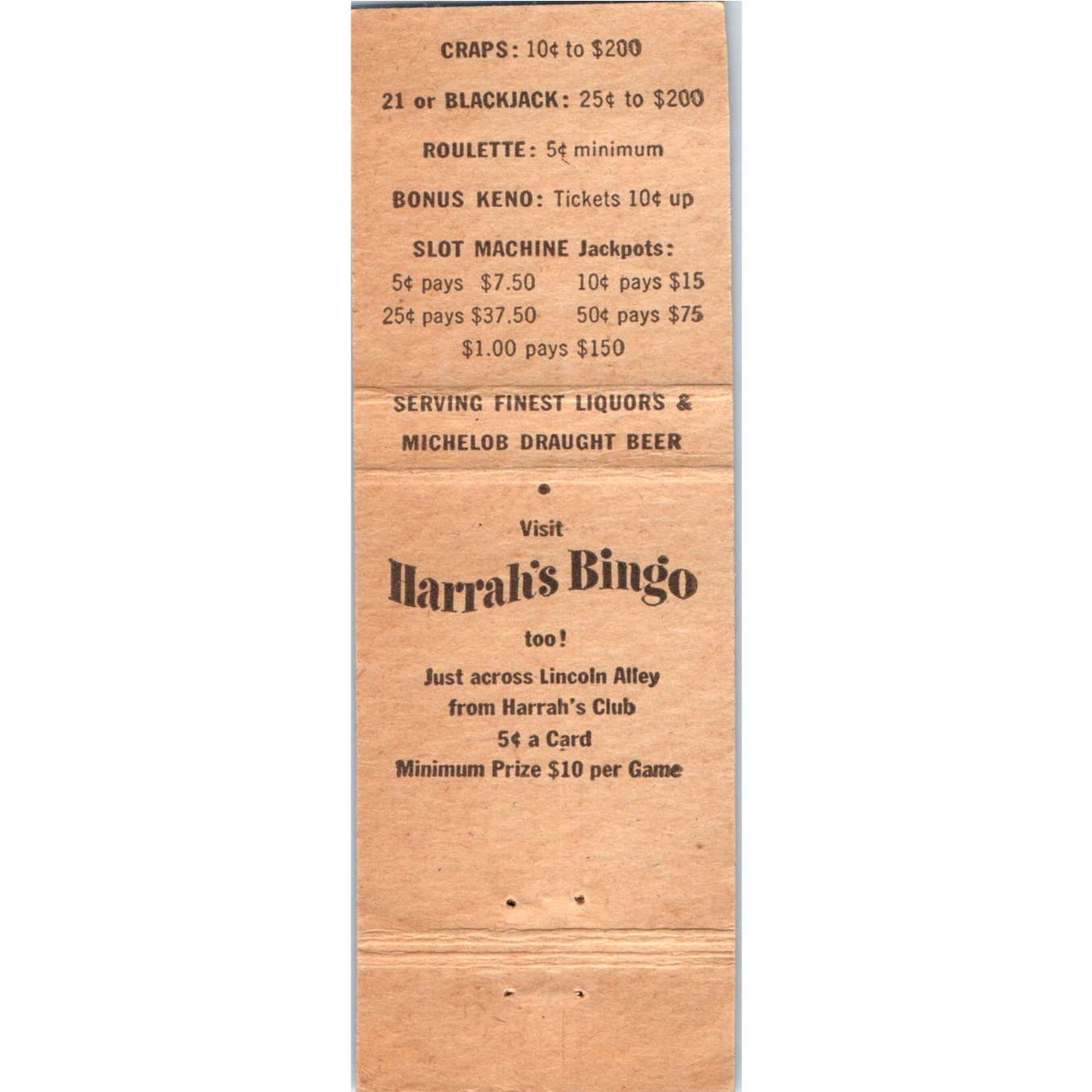 Harrahs Club Reno Lake Tahoe Giant Fish Chart Advertising Matchbook Cover SA9-M9