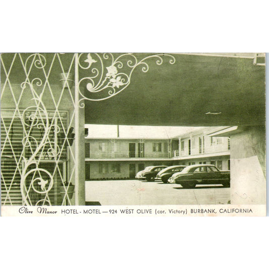 1940s Postcard Olive Manor Hotel Motel Burbank California SE5