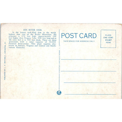 Dix River Hydro Electric Dam High Bridge Kentucky Original Postcard TK1-P1