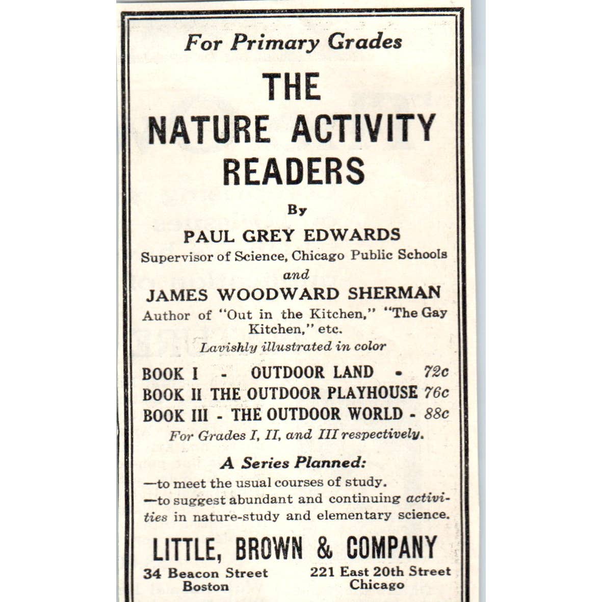 1931 Nature Activity Readers Little, Brown & Company Chicago Ad ~2.5x4 SE6-1